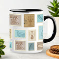 Book Lover Mug 11 oz, Vintage Postage Stamp Design, Unique Bookish Gifts for Women, Library Theme, Collectible Novelty Coffee Cup for Readers, Writers
