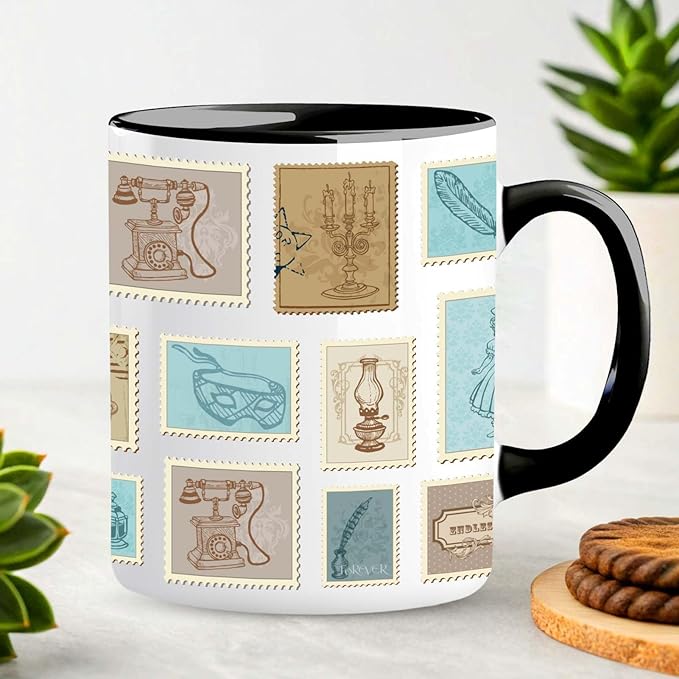 Book Lover Mug 11 oz, Vintage Postage Stamp Design, Unique Bookish Gifts for Women, Library Theme, Collectible Novelty Coffee Cup for Readers, Writers