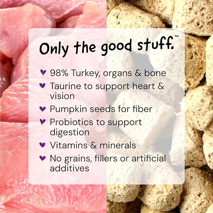 Stella & Chewy's Freeze-Dried Raw Cat Dinner Morsels - Premium Turkey Recipe with 98% Farm-Raised Meat & Organs - Natural Grain-Free Cat & Kitten Food - Made in USA - 18 oz