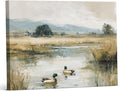 Rustic Mallard Duck Canvas Wall Art Vintage Pond Landscape Print Painting Cottagecore Wall Decor for Farmhouse Home Living Room 8x10 Inches Framed