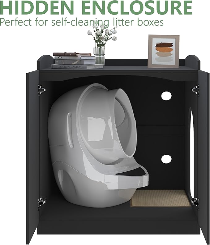 Extra Large Litter Box Enclosure with Cat Scratch Mat - Designed for Self-Cleaning and XXL Litter Boxes (Black)