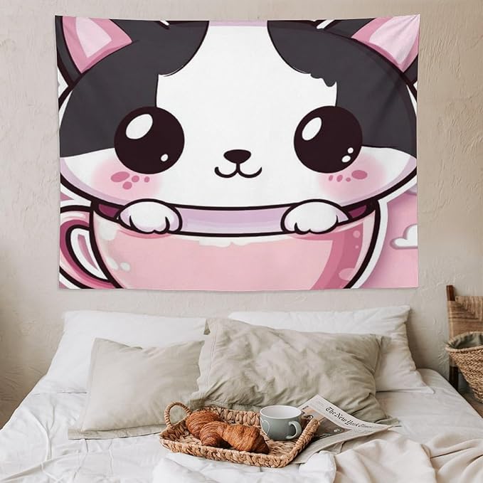 MaSiledy Tapestry Kawaii Cat Tapestries for Bedroom Cute Cat Kitten Tapestry As Wall Art Wall Art for Home Decor Landscape 60"x80" Wall Hanging for Home Decor Bedroom Living Room Dorm Decor