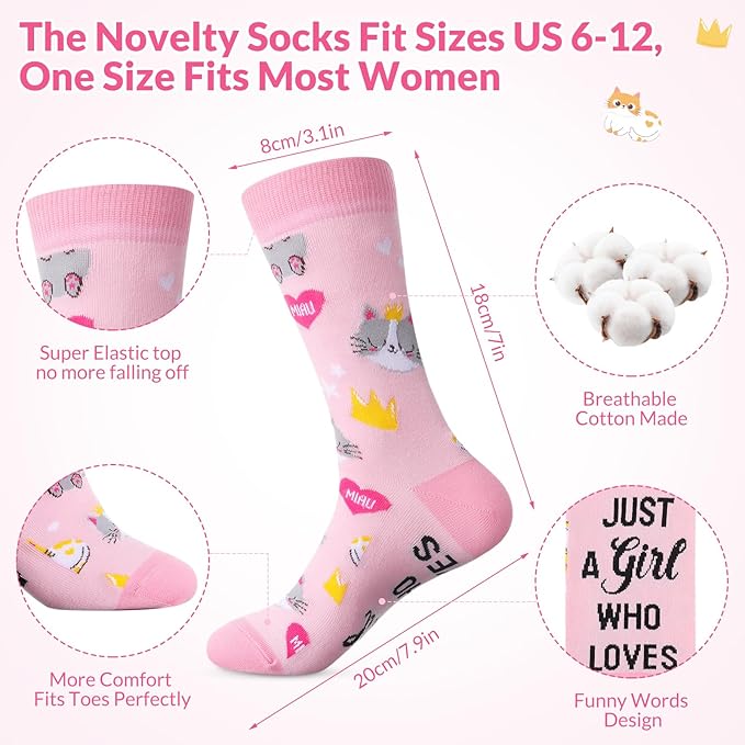 Funnymoom 2 Pack Cute Cat Gifts Set Skinny Tumbler 20 oz Travel Coffee Mug Novelty Cute Animals Socks, Christmas Birthday Party Gifts for Cat Themed