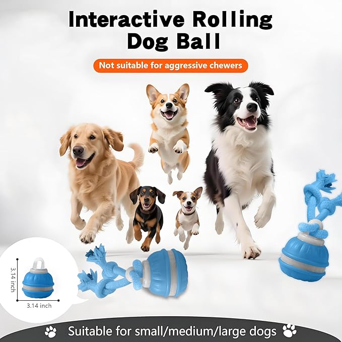 Interactive Dog Toys, Motion Activate Rolling Ball for Small Medium Large Dogs, Automatic Moving Toy, Interactive Dog Ball Stimulation Toy for Boredom Relief (Blue)