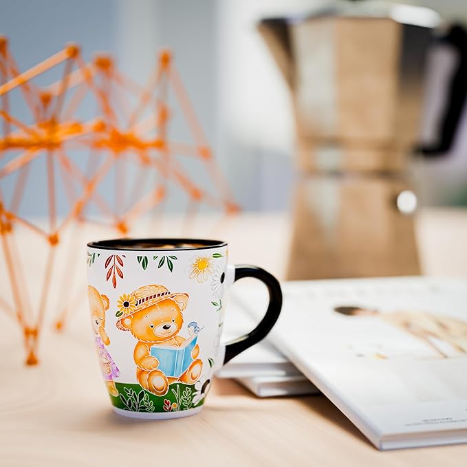 Color Changing Teddy Bear Coffee Mug 12oz – Ceramic Heat Sensitive Cup for Coffee, Tea, Hot Cocoa & Milk – Magical Bear Mug with Floral Reveal – Gift for Women, Mom, Grandma, Kids at Heart