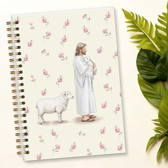 Bible Journal Spiral Notebook, Jesus and Lamb Bible Study Supplies, Christian Gifts for Women Girls, 5.5x8.3 Inch - A18