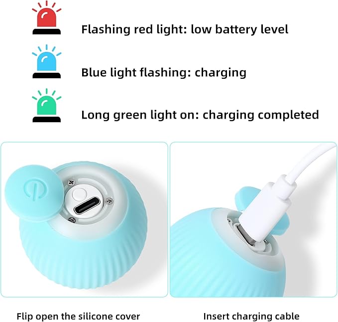 Interactive Blue Cat Ball - USB Rechargeable Automatic Moving Rolling Cat Toys for Indoor Kittens