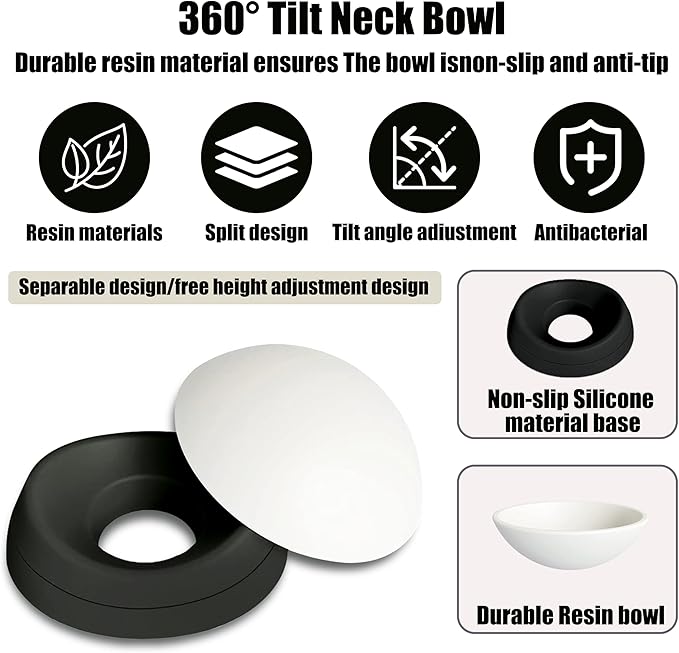 French Bulldog Food Bowl- Slanted Tilted Pug Food Water Bowl,Cat Bowl- Feeder for Frenchie/Shih Tzu/Flat Faced Small Dogs/Puppies/Cats (Black, 2 Cup)