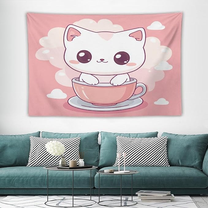 MaSiledy Kawaii Cat Tapestry's Wall Hanging Cat Pet Lover Tapestries for Bedroom Aesthetic Landscape Tapestry Wall Art for Bedroom Wall Hanging for Room 40"x60" Gift for Christmas