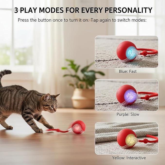 Interactive Cat Toys Ball for Cats - Upgrade Automatic Cat Toys for Indoor Cats, 3 Modes 2 Speed Moving Cat Ball (Green)