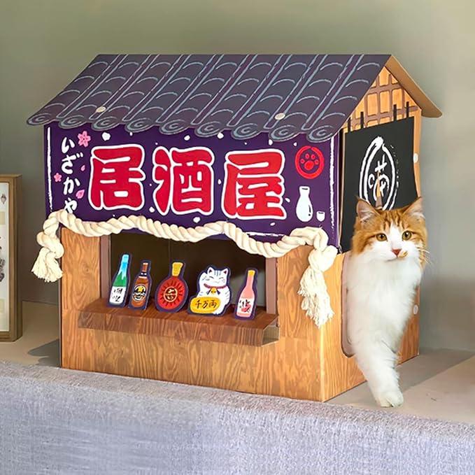 SMILE PAWS Cat Beds for Indoor Cats, Cardboard Cat House with Scratchers, Izakaya Bar, Large Sturdy Cat Furniture Condo Cave Tent, Easy to Assemble Pet Toys Accessories Stuffs, Bunny Small Animals