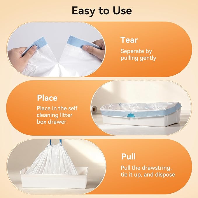 Meowant Cat Litter Box Liner for SC03, Heavy Duty Drawstring Trash Bags(60PCS) for MeoWant MW-SC03 Automatic Litter Box, Extra Thick Leakproof, 3 Rolls (20 Bags/Roll)