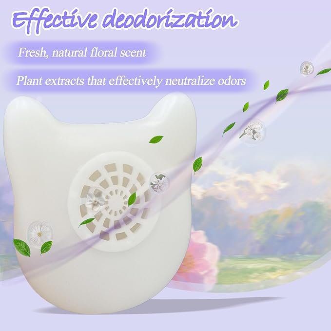 NewKe Pet Odor Deodorizer for Cumrige Self Cleaning Litter Box, Odor Eliminator Compatible with Fumoi Automatic Cat Litter Box, Camellia Flower Scent, Cute Cat Shaped Design, Fragrance Refills, 2 Pack