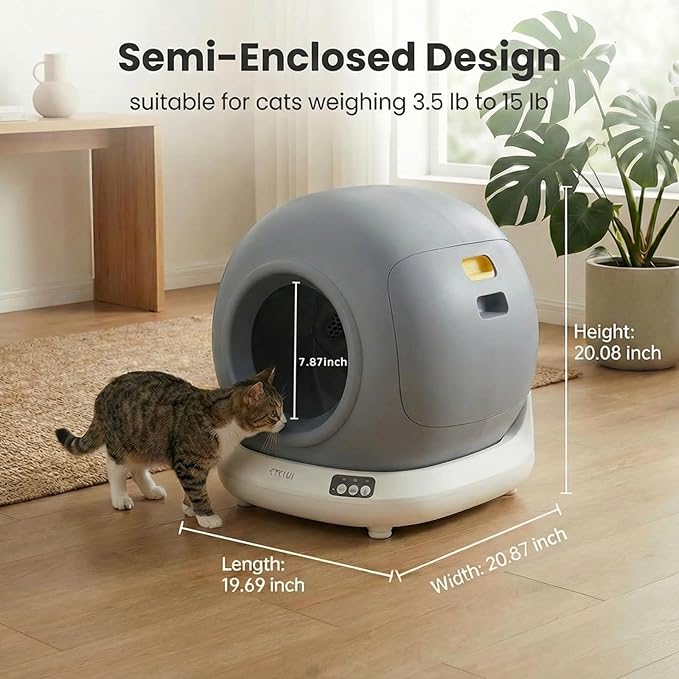 Self-Cleaning Automatic Cat Litter Box for One Cat, Compact 76L for Small Spaces, Dual Safety Sensors (Proximity Pause + Weight Stop), Jam Auto-Stop, Child Lock, App Control, 4L Waste Bin