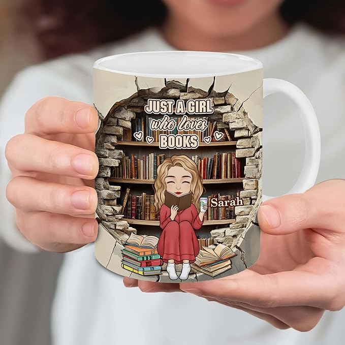 Personalized Book Lover Gifts - Book Lovers Gift For Bookworm, Readers, Librarians, Bookish - Library Bookshelf Mug With Custom Name - Bookish Gift For Friends, Women, Her
