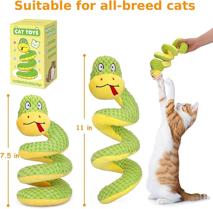Retro Shaw Interactive Snake Cat Toy - 11 in Realistic Catnip Toy with SilverVine & Crinkle Sound, Bite-Resistant Plush Kicker for Indoor Cats Exercise, Teething & Boredom Relief, Spring-Loaded Design