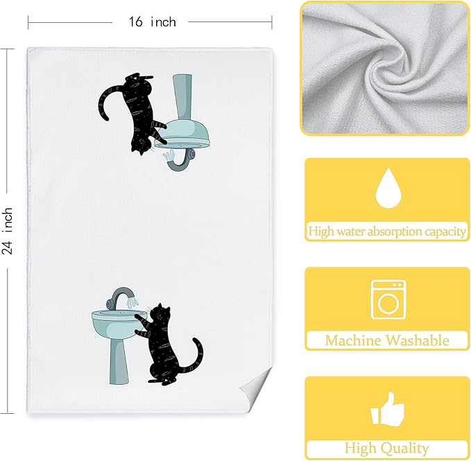 Jvpke Funny cat Hand Towel for Bathroom Set of 4 - Black Cat Decor, Cat Towels for Cat Lovers, cat Lover Gifts for Women, Cat Bathroom Decor, Black cat Gifts for Women cat Lovers, 16x24