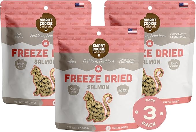 Smart Cookie Salmon Freeze Dried Cat Treats – Minimal Ingredient, High-Protein Snacks for Picky Cats – Wild Caught Salmon, No Fillers, Made in the USA – 1oz (3 Pack)