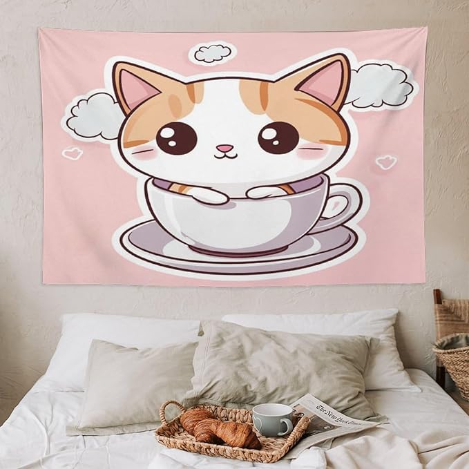 MaSiledy Kawaii Cat Tapestry Wall Hanging Cute Cat Kitten Tapestry for Bedroom Aesthetic Landscape Tapestry Wall Art for Home Decor 40"x60" Wall Hanging for Home Decor Bedroom Living Room Dorm Decor