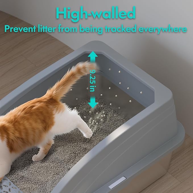 Stainless Steel Litter Box, Metal Litter Box with Scoop, High-Sided Leak-Proof Design, Non-Stick Base, Easy to Clean for Cat, Rabbit, Guinea Pigs and Hamsters