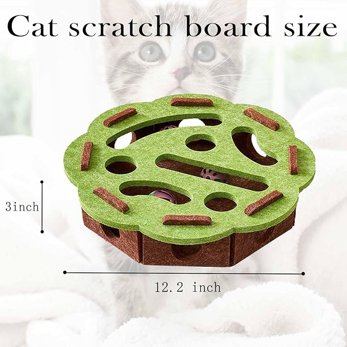 Cat Scratch Pad Toy with Ball Felt Cat for Indoor Cats (Yellow Blue No.2)