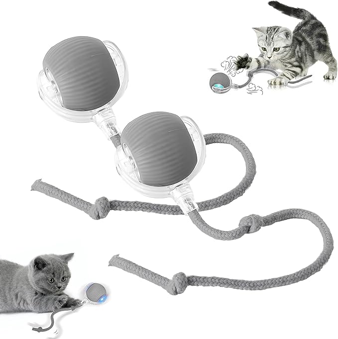 Smart Automatic Rolling Pet Ball, Interactive Electric Toy with Smart Sensor & Auto-Dodging, 6 Hours Playtime Rechargeable for Dogs & Cats (Grey,2pcs)