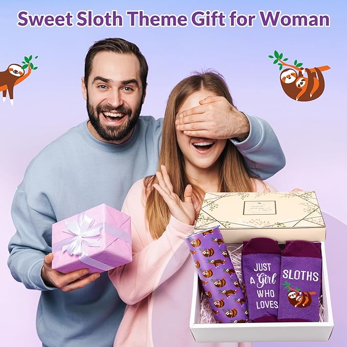 Funnymoom 2 Pack Sloth Gifts Set Skinny Tumbler 20 oz Travel Coffee Mug Novelty Socks Cute Animals Socks, Christmas Birthday Gifts for Sloth Themed Party Favors