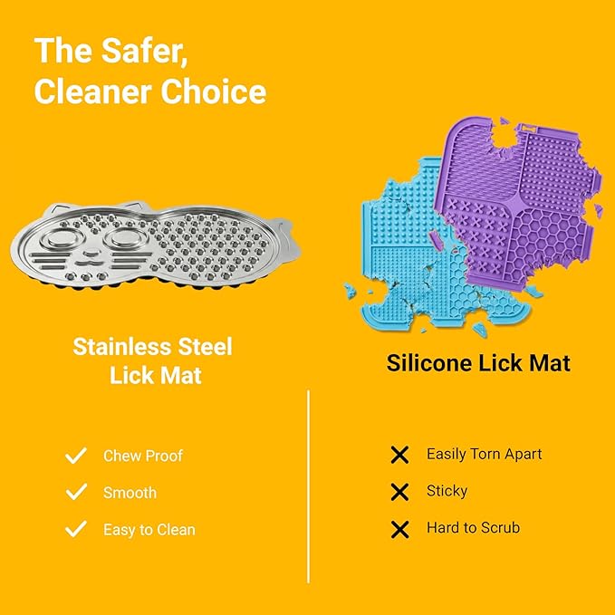 Stainless Steel Lick Mat for Dogs & Cats - 15"×10" Large Metal Dog Licking Mat, Chew Proof Slow Feeder Mat with Suction Cups for Puppy & Cat, Dishwasher Safe, Whisker-Friendly