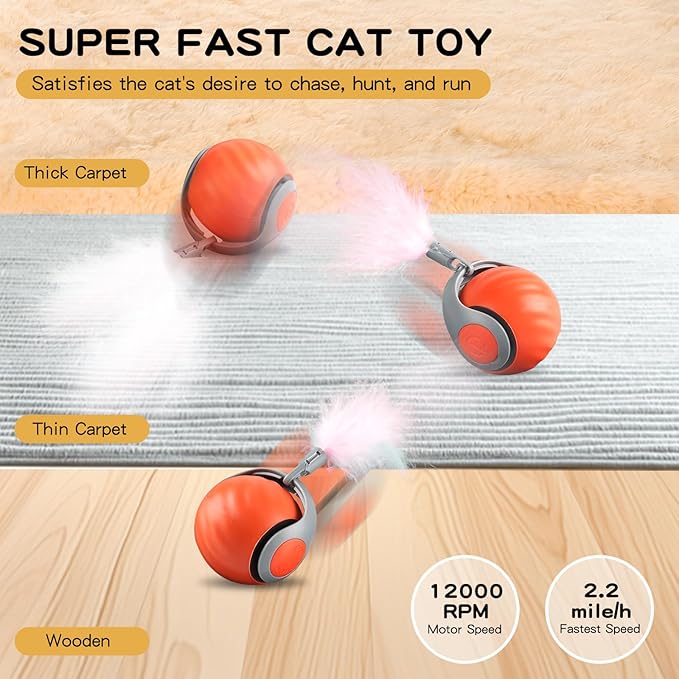 2PCS Speedy Tail 2.0 Cat Toy, Interactive Cat Toys for Bored Indoor Automatic Turbo Toys Rolling Ball 2.0, Smart Electric Self Moving Toy, Two Speed Adjustment, USB Rechargeable (Mix)