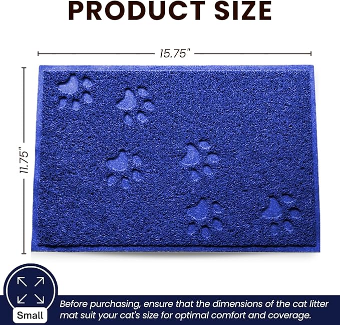 Andalus Small Cat Litter Mat, Pack of 1 - Waterproof, Non-Slip & Easy to Clean Cat Litter Box Mat for Extra Efficient Pet Litter-Trapping, Blue (15.75” X 11.75”)