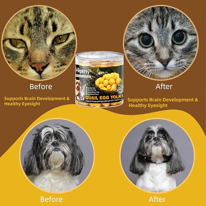 Freeze Dried Cat and Dog Treats Quail Egg Yolk 150g(5.29oz), Healthy Tasty Snacks for Cats Dogs Training, Natural Freeze-Dried Limited Ingredient,Wholesome and Delicious Snacks for Pets