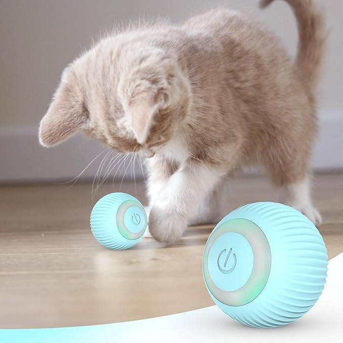 Interactive Blue Cat Ball - USB Rechargeable Automatic Moving Rolling Cat Toys for Indoor Kittens