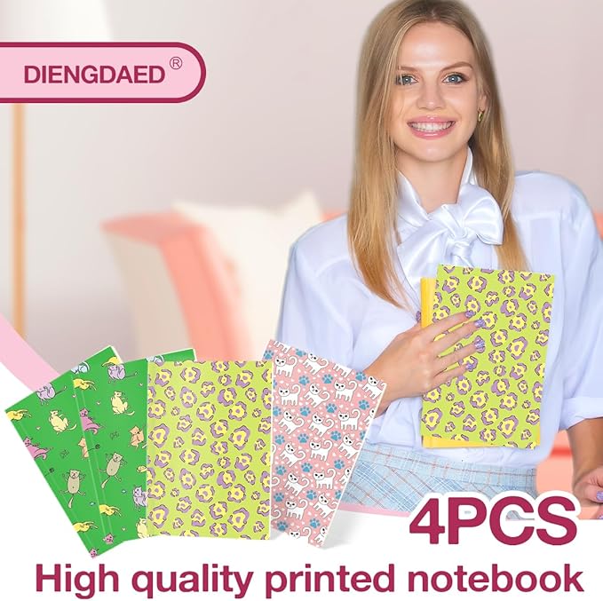 Cat Notebooks for Work, 4 Pcs A5(8.26x5.7inch) College Ruled Notebook Journal for Women, Cute Notepads Lined Journals for Writing, Cute Diary Stationary Cat Lover Gifts 9