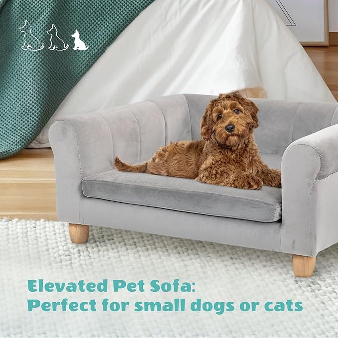 CRITTER SITTERS 33” Faux Suede Ped Bed in Grey, Durable Washable Sofa Couch for Small & Medium Cats & Dogs, Must Have Accessory for Yorkies, Shih Tzus & Frenchies, Kitten & Puppy Essential Furniture