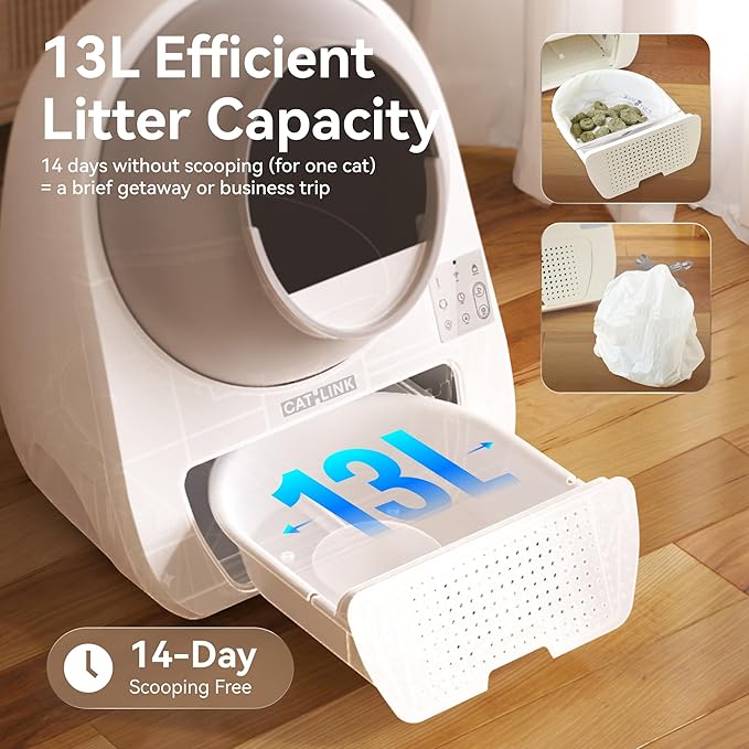 CATLINK Self Cleaning Cat Litter Box for Multiple Cats, Health Monitoring, Automatic Litter Box with APP, Odor Control, 65L Safe Pinch-Free Robot Cat Litter Box, White/Large (Luxury Pro-X Kit)