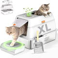 XL Stainless Steel Cat Litter Box with Enclosure and Pooper Scooper - Durable Black Metal Litter Box for Big Cats, High Sides for Anti-Leakage, Never Absorbs Odors, Non-Sticky - (60x40cm) (White)