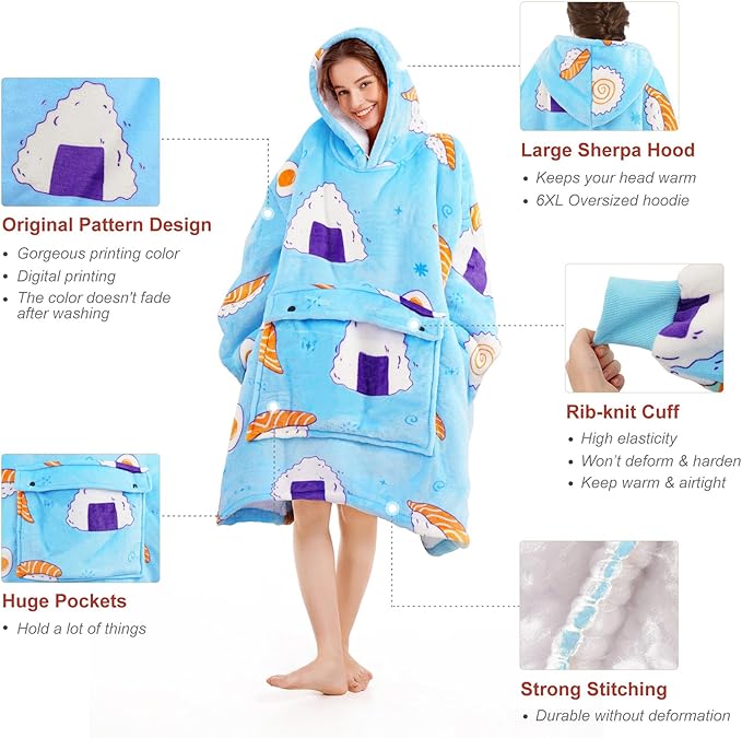 Narecte Cozy Oversized Blanket Hoodie Wearable Blanket Adults Soft Hooded Blanket Hoodie Birthday Gifts for Women Christmas