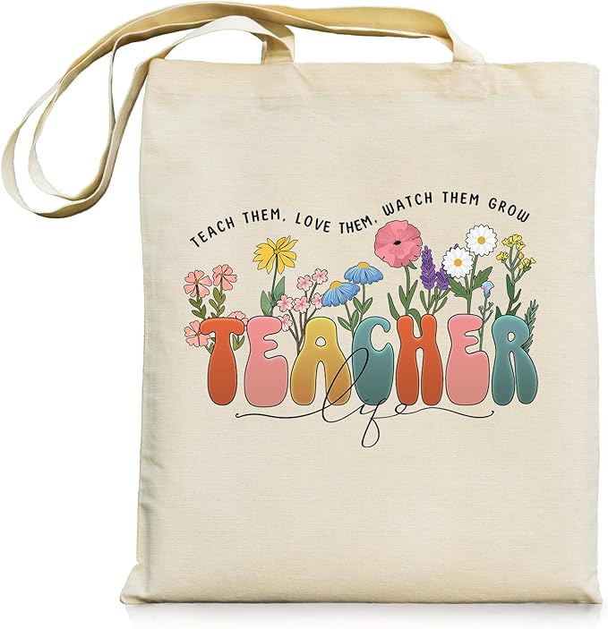 bmuvghi Teacher Appreciation Gifts Canvas Tote Bag Reusable Shopping Grocery Bags Birthday Gift for Teachers Women
