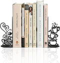 Creative Coffee Cup Decorative Bookend for Shelves, Metal Bookends for Heavy Books, Unique Cute Cookbook Organizer Book Holder for Kitchen Housewarming Cooking Book Lover Gifts