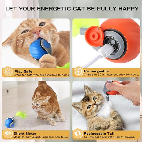 2PCS Speedy Tail 2.0 Cat Toy, Interactive Cat Toys for Bored Indoor Automatic Turbo Toys Rolling Ball 2.0, Smart Electric Self Moving Toy, Two Speed Adjustment, USB Rechargeable (Mix)