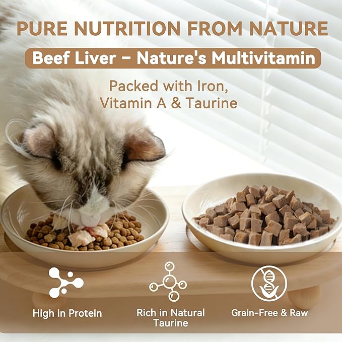 Freeze Dried Beef Liver Cat, Dog Treats, Single Ingredient Food Toppers & Training Snacks, 2 oz