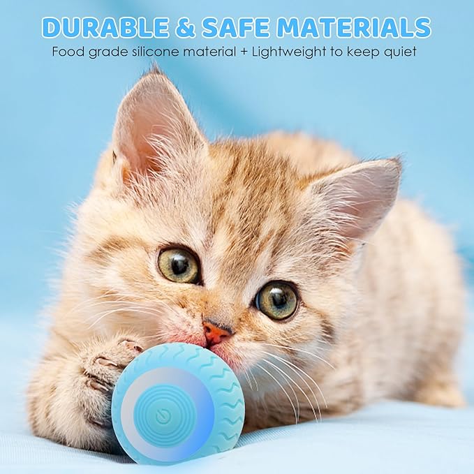 Interactive Cat Toy Ball, Electric Cat Ball with LED Lights, Rolling Cats Toy and Smart Automatic Moving Toy Balls for Cats, Kitten, Dogs with Type-C Charge