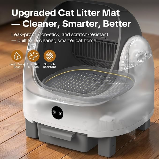 OROLEYp Automatic Cat Litter Box, Self-Cleaning Litter Box with APP Monitoring, Extra Large Capacity, Odor Control System, Infrared Safety Protection, Litter Box for Multiple Cats (Gray)