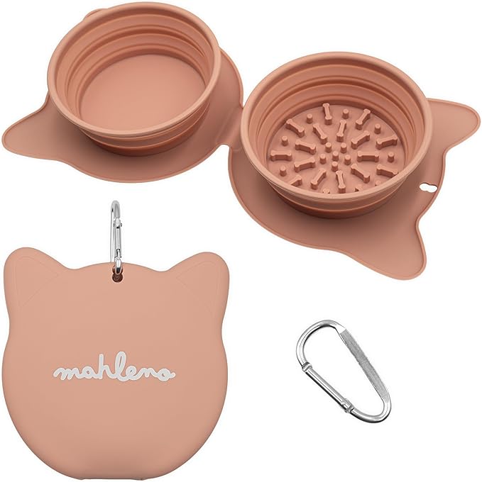 Collapsible Dog Bowls for Travel, 2-in-1 Silicone Slow Feeder with Clip, Portable Dog or Cat Pet Food & Water Bowl Set (Rose Quartz)