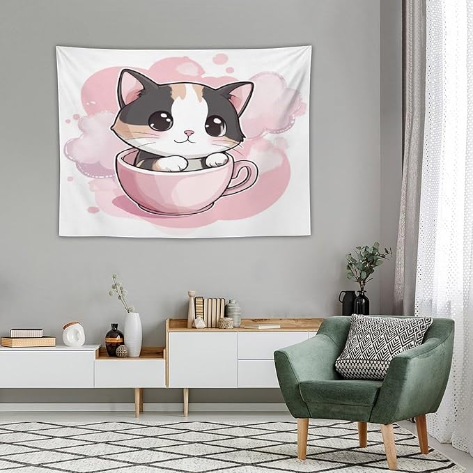 MaSiledy Tapestry Kawaii Cat Vintage Aesthetic Tapestry Wall Hanging Cute Cat Kitten Tapestries Wall Art for Bedroom Living Room Decor Home Decor Landscape 30"x40" Gift for Christmas