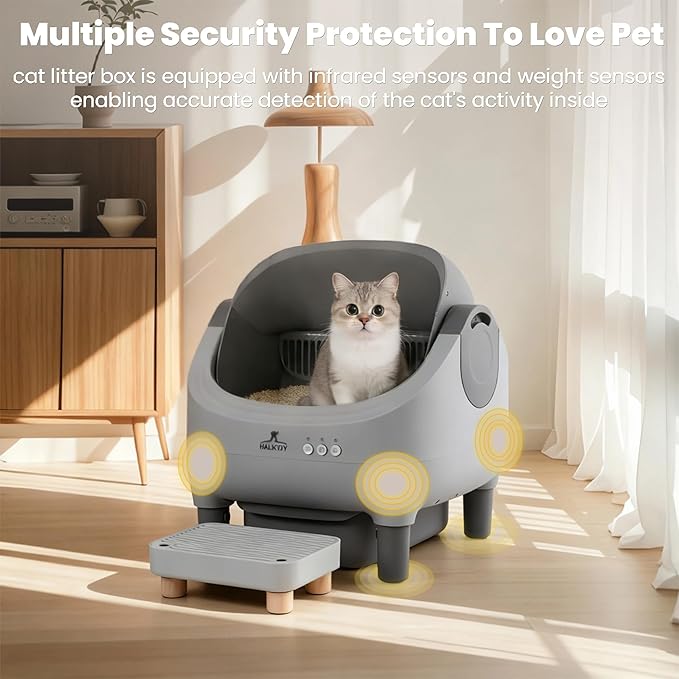 Upgraded Automatic cat Litter Box with self-Cleaning, Smart APP Control, Raised Step, Open and Spacious Design, Suitable for Multiple Cats, Combining Health and Cleanliness, with Quiet Operation