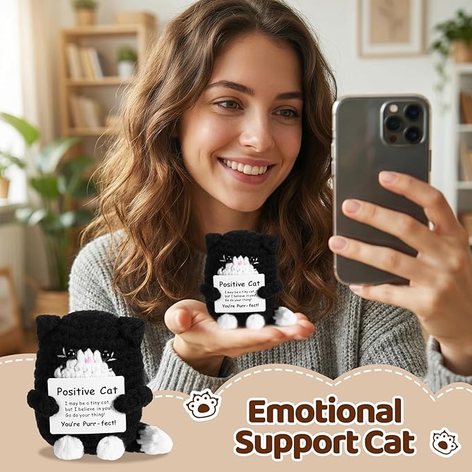 Hsei 5 Pcs Black Cat Lover Gifts Set for Women Include Canvas Tote Bag Cosmetic Bag Crochet Cat and Acrylic Keychain for Black Kitten Lovers Mother's Day Birthday Party Gifts