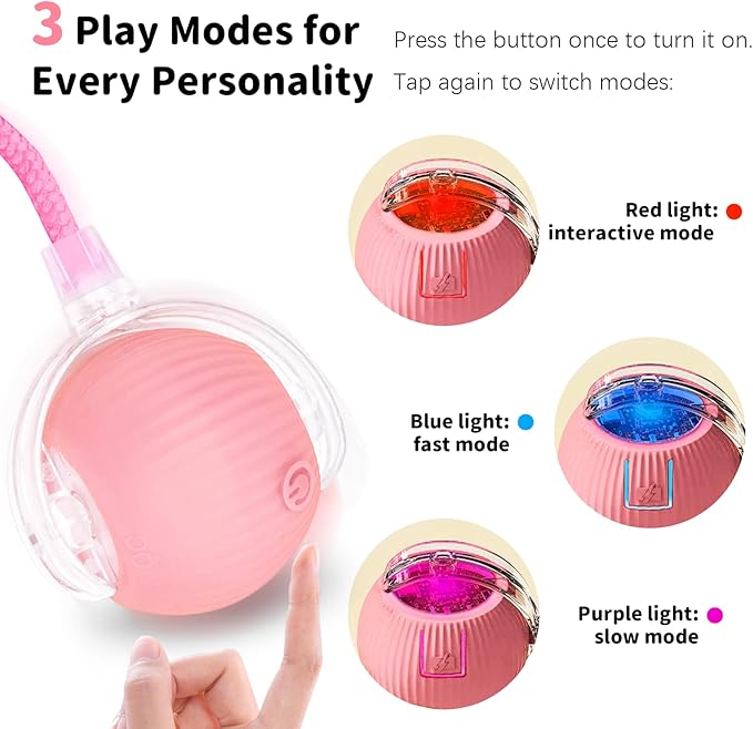 Interactive Cat Toys for Indoor Cats Smart Automatic Ball Rolling for Bored Kitten Pet Upgraded Speedy Moving Chase Dogs Toy Easter Gifts Pink