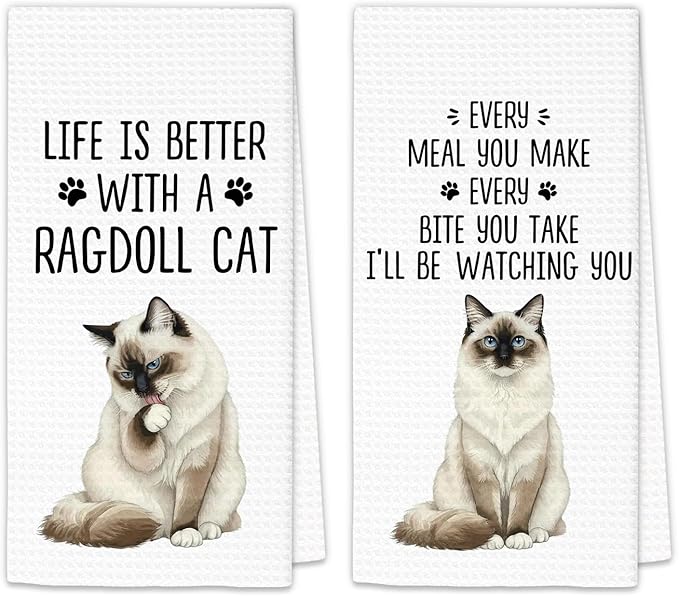 Ragdoll Cat Gifts Kitchen Towels Set of 2, Gifts for RagdollCat Lovers Hand Towels, Life is Better with a Ragdoll Cat Dish Towel Tea Towel for Kitchen, Cat Kitty Owners Kitchen Decor, 16x24In