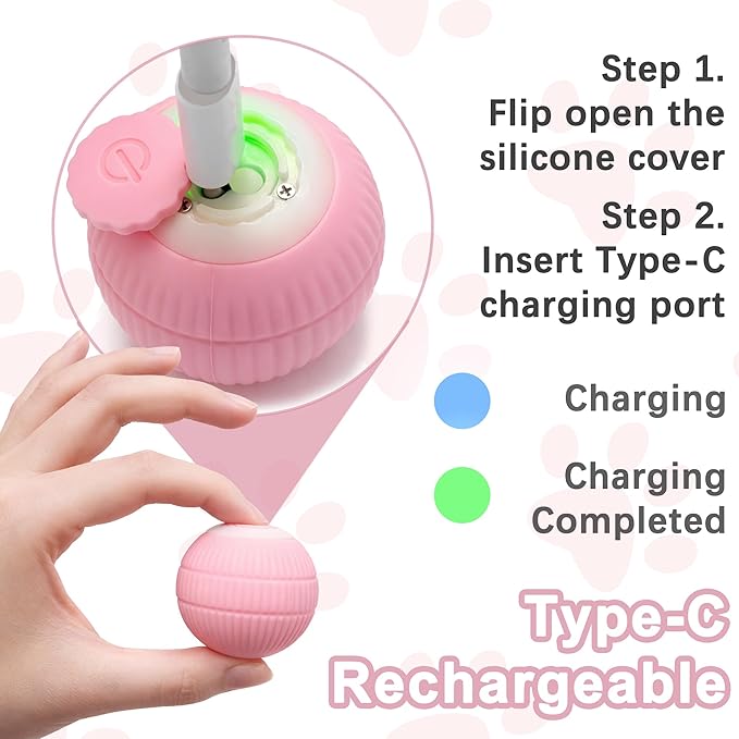 Interactive Dog & Cat Toy Ball, Automatic Moving Pet Toy for Small & Medium Dogs and Cats, USB-C Rechargeable Rolling Indoor Dog Toy for Boredom Relief
